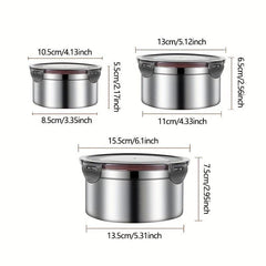 3pcs Stainless Steel Fresh keeping Box Kitchen Refrigerator Sealing Box