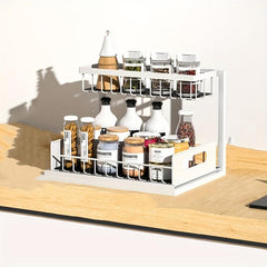 2 Tier Under Sink Cabinet Organizer with Sliding Drawer