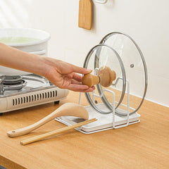 Pot Lid Holder Organizer Spoon Rest Countertop Storage Rack with Drip Tray