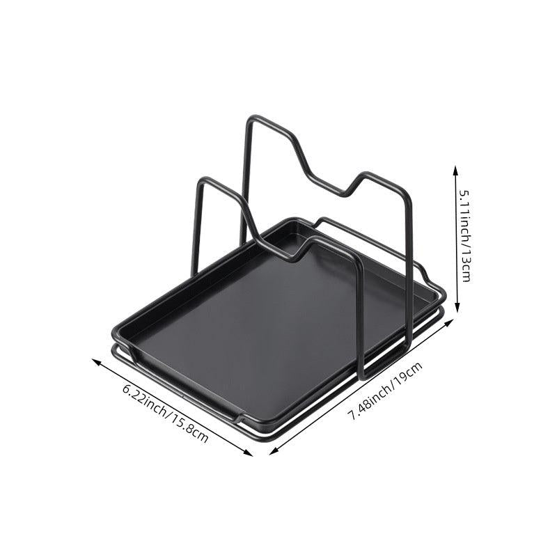 Pot Lid Holder Organizer Spoon Rest Countertop Storage Rack with Drip Tray
