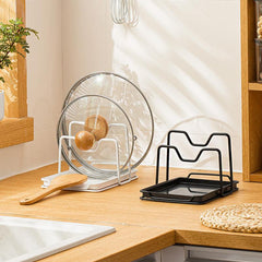 Pot Lid Holder Organizer Spoon Rest Countertop Storage Rack with Drip Tray