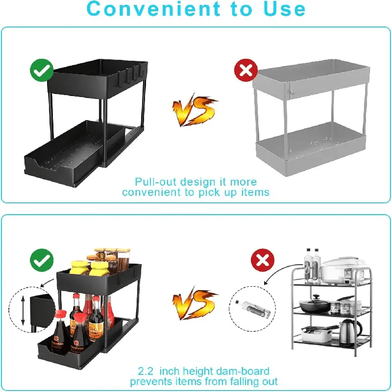 2 Tier Spice Organizer & Drawer Basket Under Sink Organizer