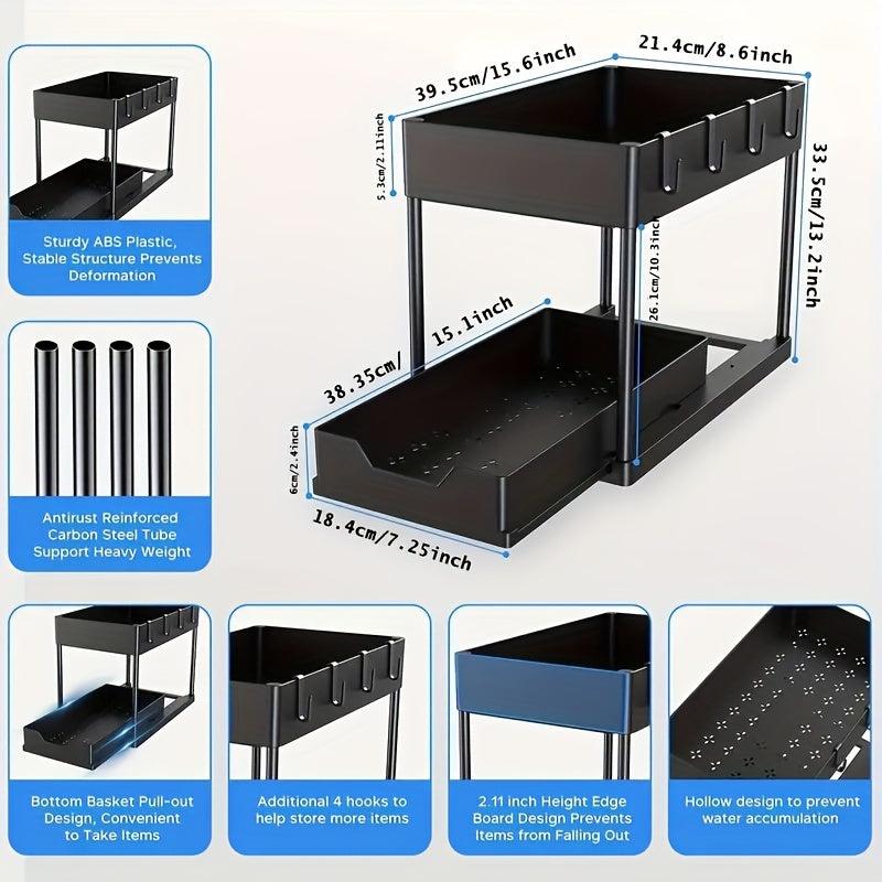 2 Tier Spice Organizer & Drawer Basket Under Sink Organizer