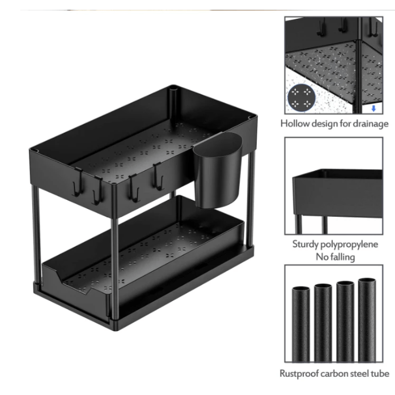 2 Tier Spice Organizer & Drawer Basket Under Sink Organizer