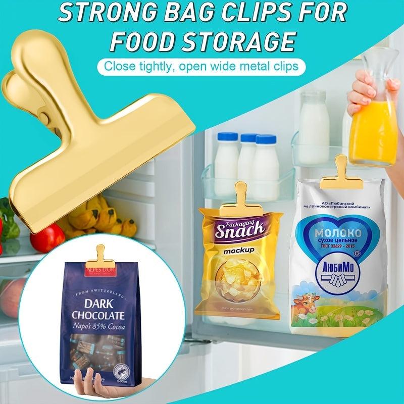 2pcs Stainless Steel Golden Bag Clips Large Clips For Snack Food Wraps