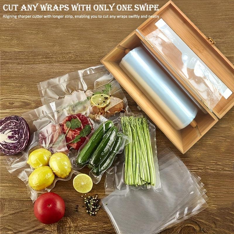 Bamboo Wall Mounted Sealed Bag Storage Box with Cutter