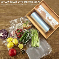 Bamboo Wall Mounted Sealed Bag Storage Box with Cutter