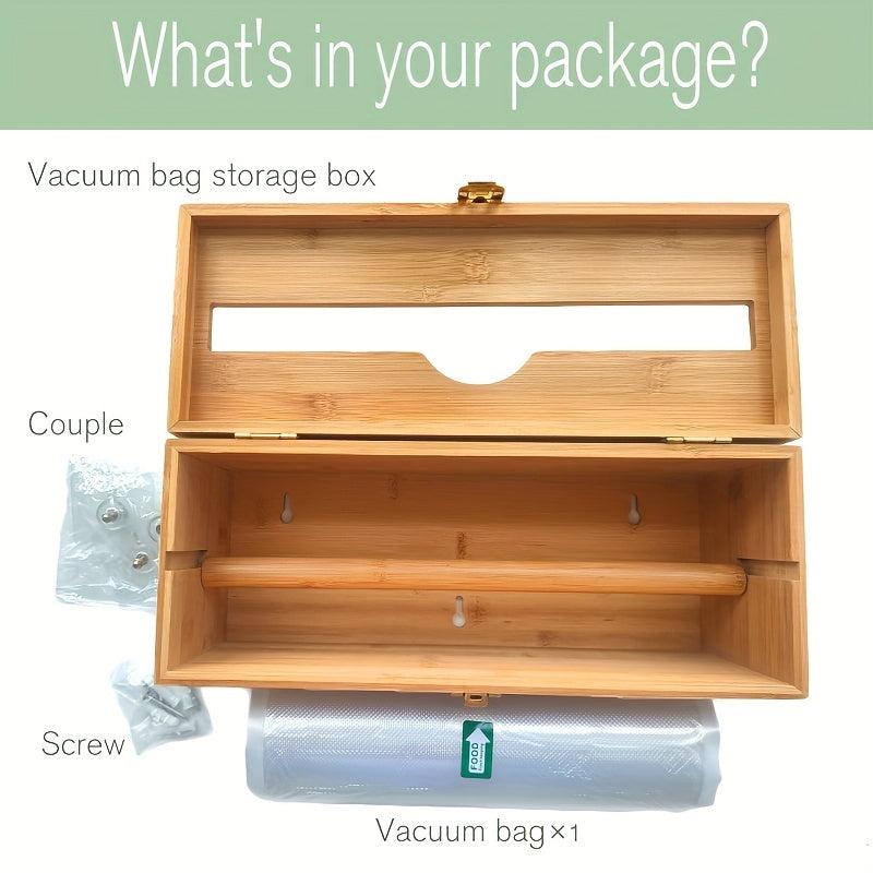 Bamboo Wall Mounted Sealed Bag Storage Box with Cutter