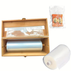 Bamboo Wall Mounted Sealed Bag Storage Box with Cutter