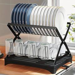 2 Tier Dish Drying Rack with Glass Holder & Utensil Holder