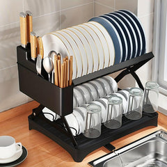 2 Tier Dish Drying Rack with Glass Holder & Utensil Holder