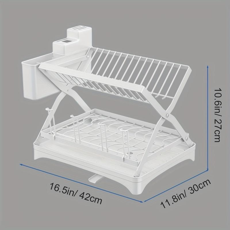 2 Tier Dish Drying Rack with Glass Holder & Utensil Holder