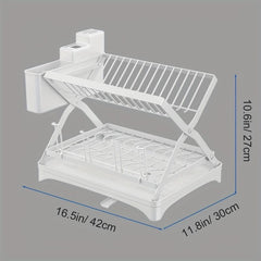 2 Tier Dish Drying Rack with Glass Holder & Utensil Holder