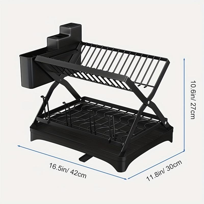 2 Tier Dish Drying Rack with Glass Holder & Utensil Holder