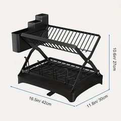 2 Tier Dish Drying Rack with Glass Holder & Utensil Holder