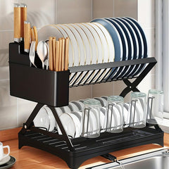 2 Tier Dish Drying Rack with Glass Holder & Utensil Holder