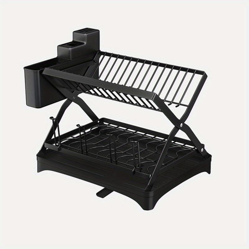 2 Tier Dish Drying Rack with Glass Holder & Utensil Holder