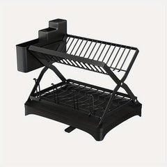 2 Tier Dish Drying Rack with Glass Holder & Utensil Holder