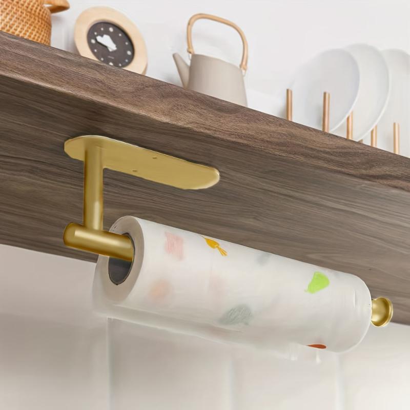 Golden Stainless Steel Kitchen Paper Roll Holder Towel Rack Storage