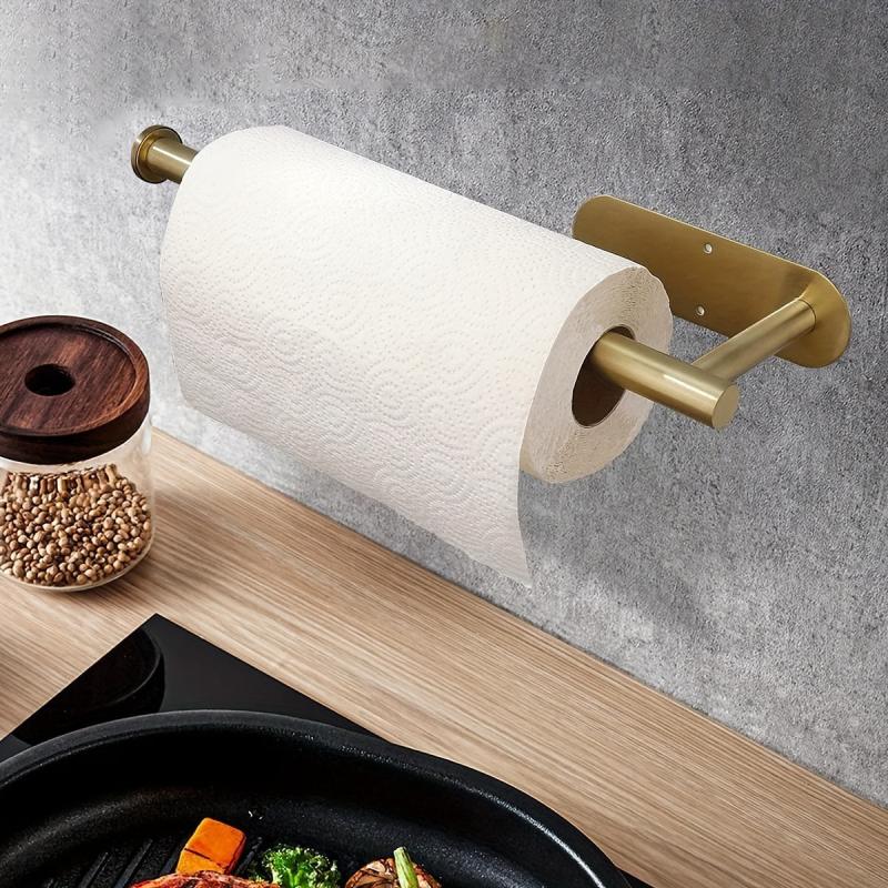 Golden Stainless Steel Kitchen Paper Roll Holder Towel Rack Storage