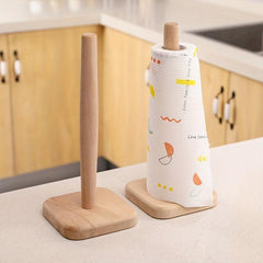 Wooden Paper Towel Holder Stand - Kitchen & Bathroom Organizer