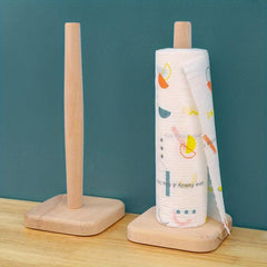 Wooden Paper Towel Holder Stand - Kitchen & Bathroom Organizer