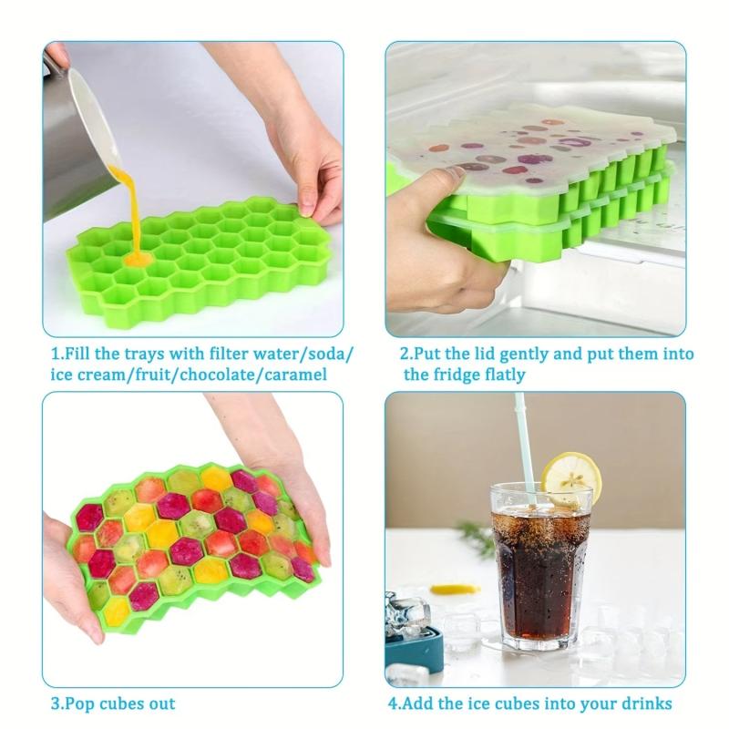 5pcs Silicone Honeycomb Ice Trays with Lids for Cocktails Flexible Home Kitchen