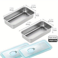 2pcs Stainless Steel Fresh Keeping Box Sealed Storage Boxes