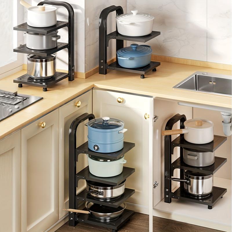 Pot Rack Organizer 3 Tiers for Kitchen Storage Adjustable Lid Holders