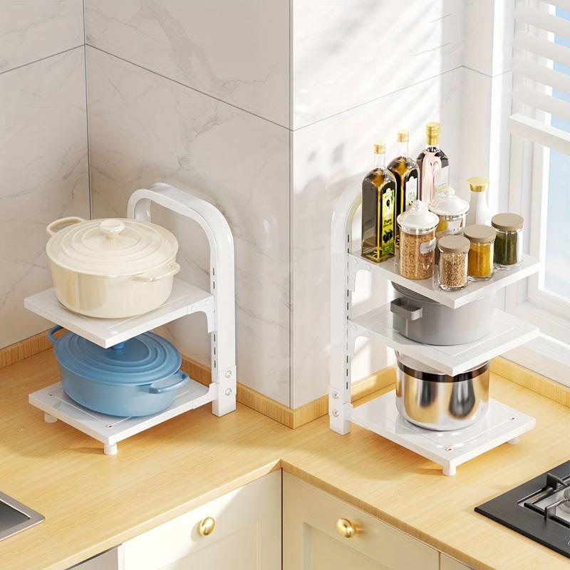 Pot Rack Organizer 3 Tiers for Kitchen Storage Adjustable Lid Holders