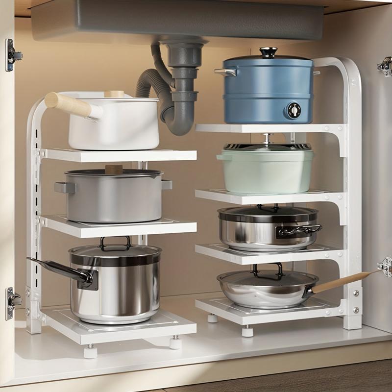 Pot Rack Organizer 3 Tiers for Kitchen Storage Adjustable Lid Holders