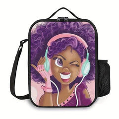 Pizza Cat Insulated Lunch Box African Girl Splash Colors Soccer Balls
