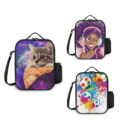 Pizza Cat Insulated Lunch Box African Girl Splash Colors Soccer Balls
