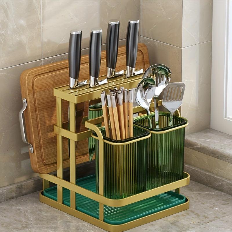 Wall-Mounted Chopstick Tube and Storage Rack Organizer