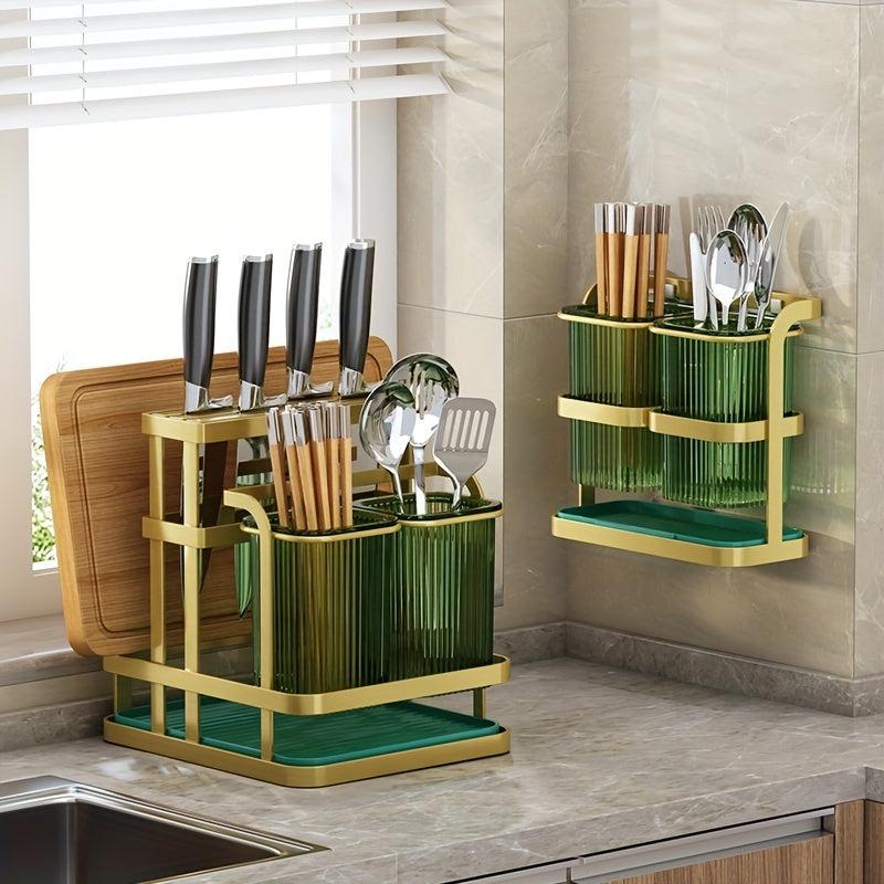 Wall-Mounted Chopstick Tube and Storage Rack Organizer