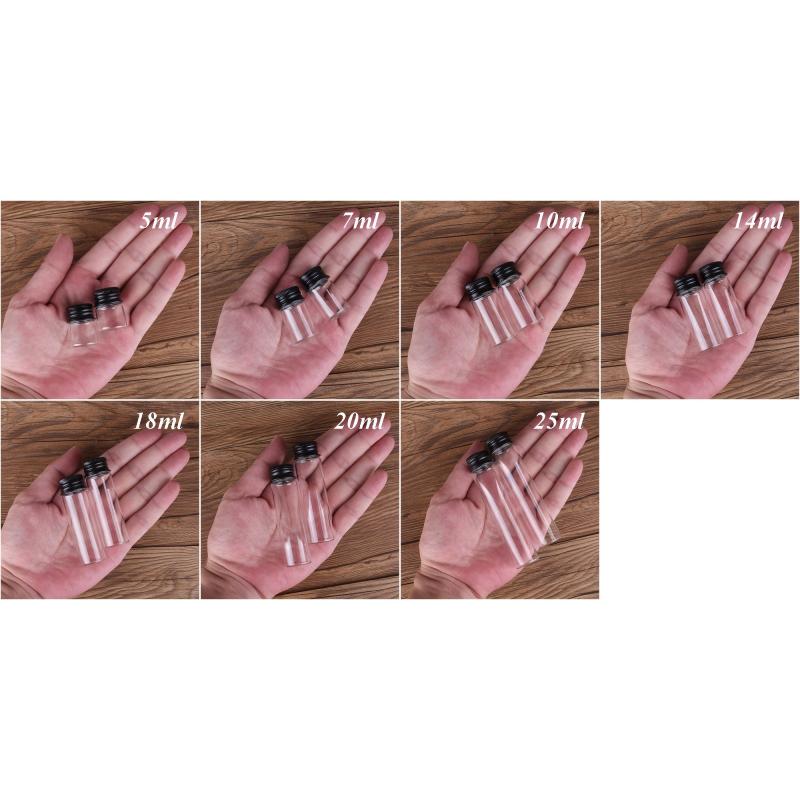 10pcs Glass Bottles Aluminium Caps Small Mini Glass Jars Round Flip Top Jar Spic