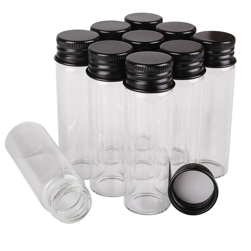 10pcs Glass Bottles Aluminium Caps Small Mini Glass Jars Round Flip Top Jar Spic