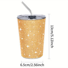 400ml Bling Cups Stainless Steel Coffee Cup With Straw