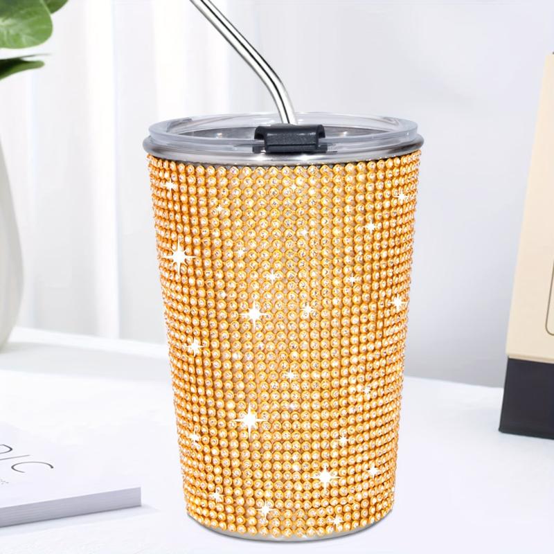 400ml Bling Cups Stainless Steel Coffee Cup With Straw