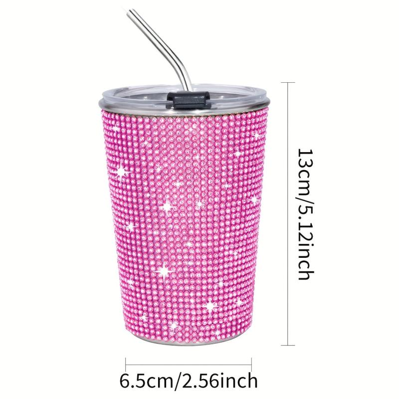 400ml Bling Cups Stainless Steel Coffee Cup With Straw