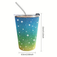 400ml Bling Cups Stainless Steel Coffee Cup With Straw