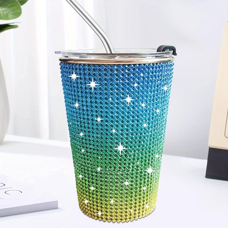 400ml Bling Cups Stainless Steel Coffee Cup With Straw