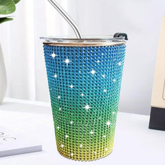400ml Bling Cups Stainless Steel Coffee Cup With Straw