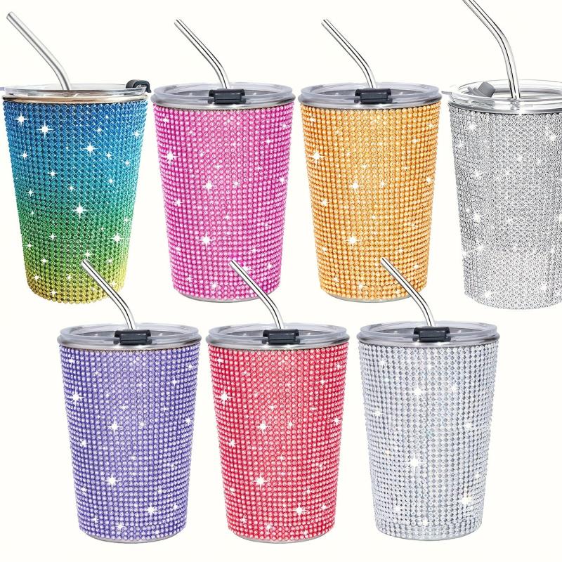 400ml Bling Cups Stainless Steel Coffee Cup With Straw