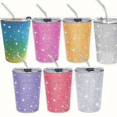 400ml Bling Cups Stainless Steel Coffee Cup With Straw