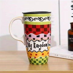 Large Ceramic Mug with Lid Couples Household Coffee Cup Summer Winter