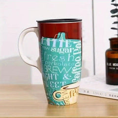 Large Ceramic Mug with Lid Couples Household Coffee Cup Summer Winter