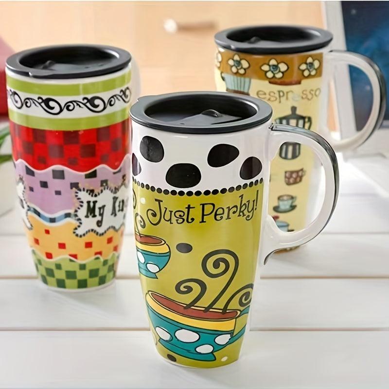 Large Ceramic Mug with Lid Couples Household Coffee Cup Summer Winter