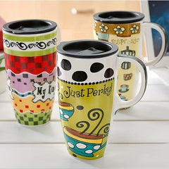 Large Ceramic Mug with Lid Couples Household Coffee Cup Summer Winter