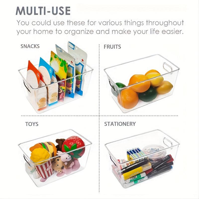 3pcs Plastic Storage Bins With Handles BPA-Free Kitchen Organization